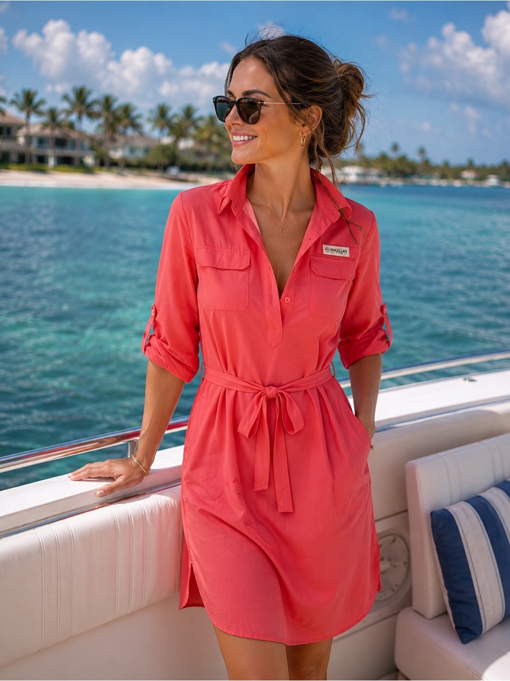 Magellan Outdoors Coral-Red Button Shirt